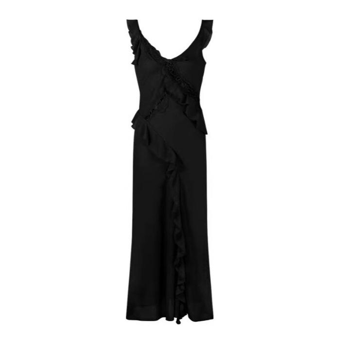 Women s Pink Ruffled Lace Patchwork Mermaid Hem Camisole Dress – Slim Fit Summer Long Dress L чёрный