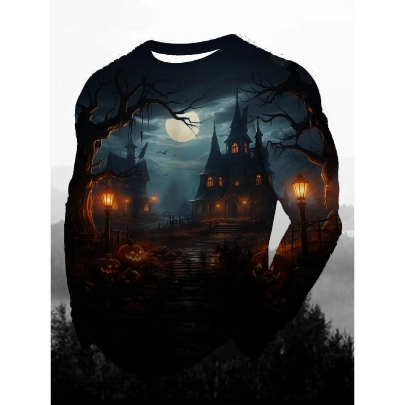 3D Printed Halloween Theme Long Sleeve T-shirts Men's Fashion Tops Casual Party Clothing