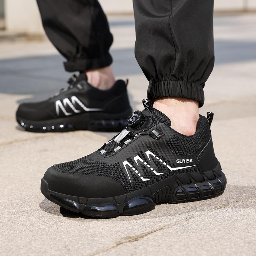 Rotating Button Safety Shoes Steel Toe Work Shoes Protective Work Shoes Anti-slip Lightweight Breathable Work Sneakers for Men