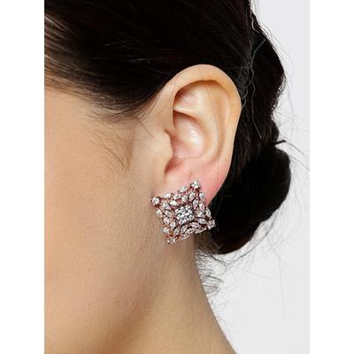 Stunning Square-Shaped Stud Earrings for Women  Grey-Toned Look  Stylish Block Design  Rose Gold-Plated