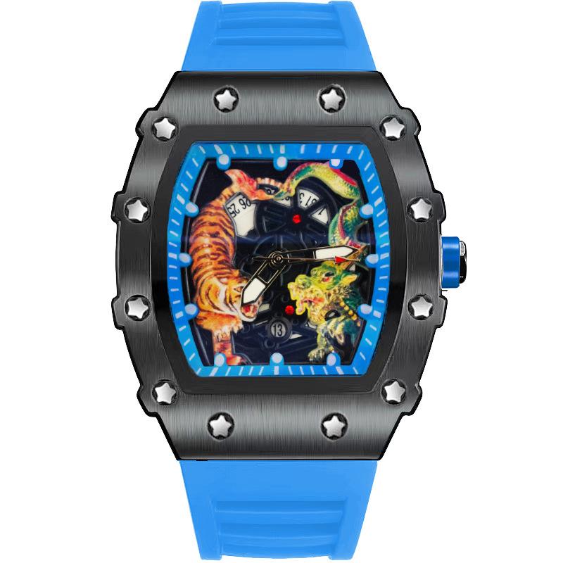 High Value Leisure Sports Automatic Quartz Luminous Waterproof Men'S Watch Wine Barrel Type Dragon Tiger