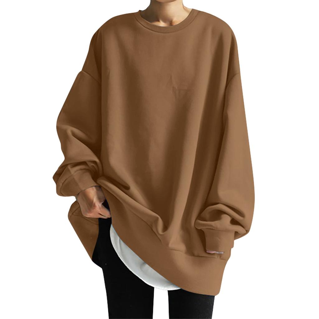 Dámská móda Ležérní kulatý výstřih Volný dlouhý rukáv Jednobarevná dlouhá mikina