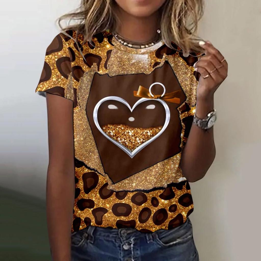 Damen T-Shirt Sommer O-Ausschnitt Top 3D Rot Valentinstag T-Shirt Modisches T-Shirt Vielseitig Große Größe Damen Kurzarm