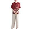 Mom's 2026 Chinese Style Chiffon Suit: Short-Sleeve Printed Top for Middle-Aged and Elderly Women