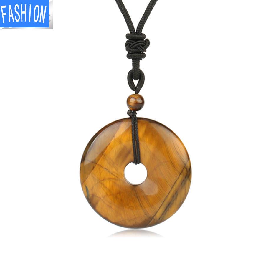 Creative European And American Natural Stone Nostalgic Concentric Ring Safety Clasp Pink Crystal Sweater Necklace