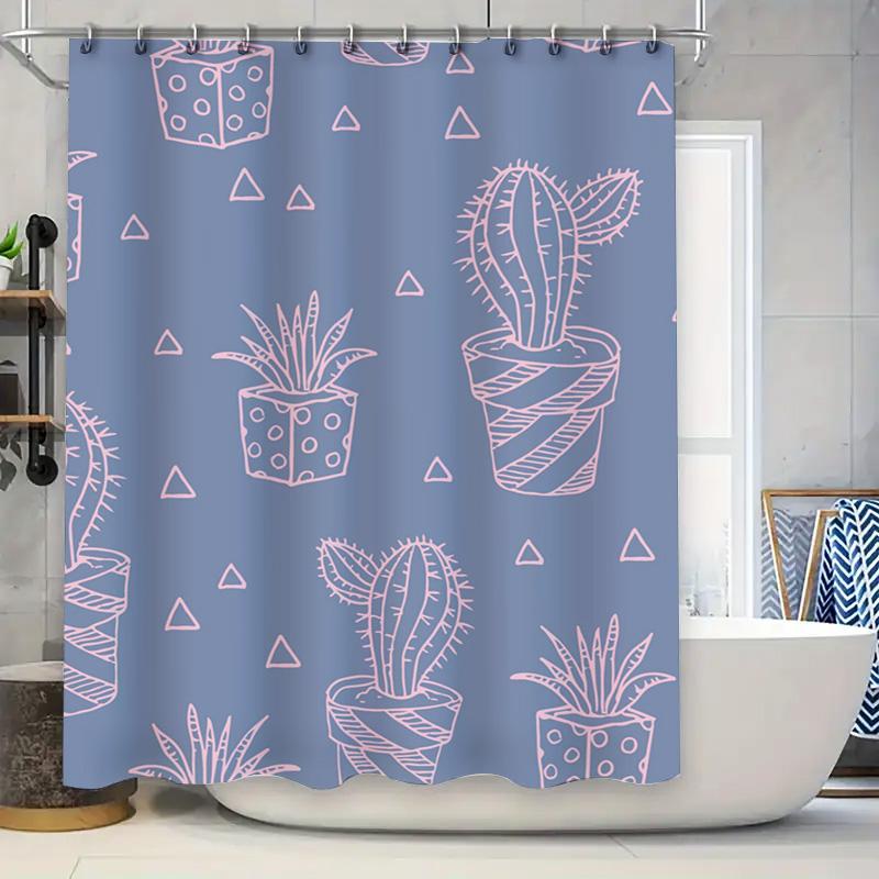 

Decorative Shower Curtain Set: Modern Style With Cactus Print, Made From Durable Polyester Fabric For Bathroom Decoration. W60H190(CM)-1 Pcs
