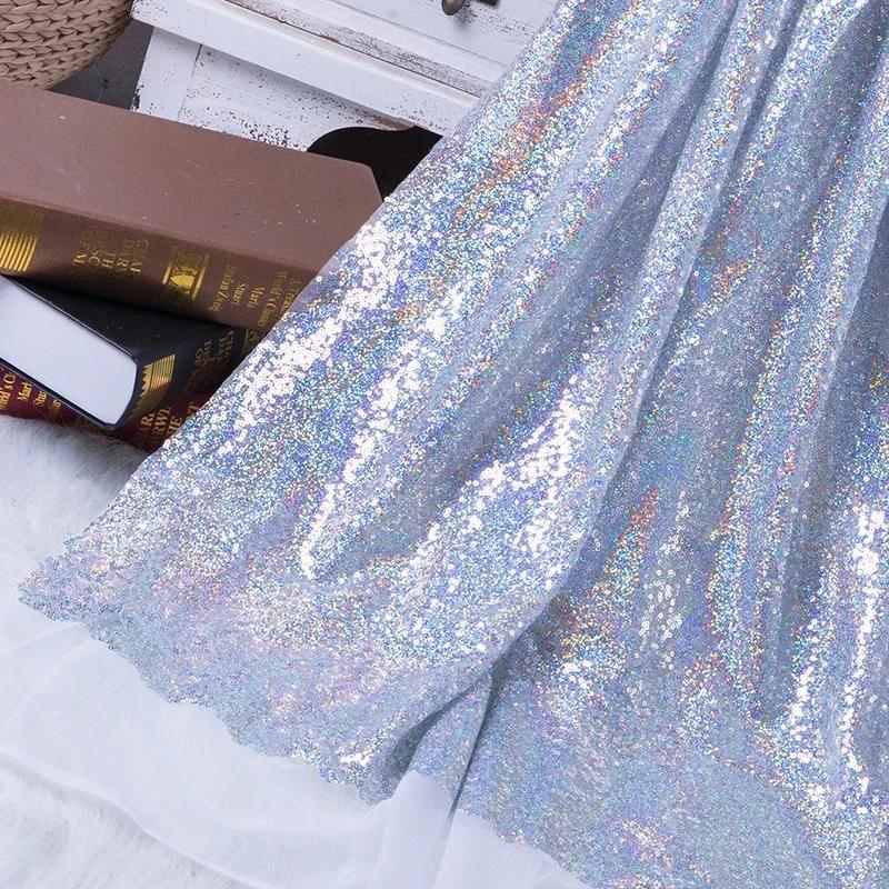 Breite 130x100cm Paillettenstoff 3MM Funkelndes Roségold Silber Glitzerstoff für Kleidung Bühne Party Hochzeit DIV Dekoration Nähen