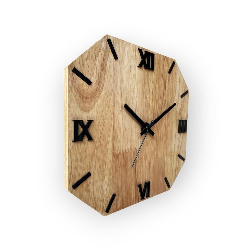 OctaROME 28cm Wooden Wall Clock – Octagonal Shape, Roman Numerals, Silent Quartz, Natural Wood Finish – Home & Office Decorative Wall Clock
