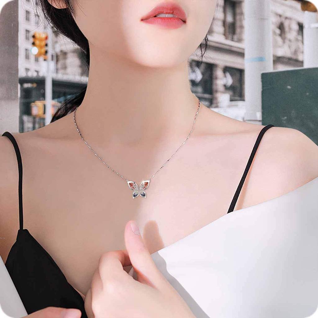 [Richapex] Crystal Necklace for Women, Butterfly Necklace, Butterfly Pendant Accessory, Chain