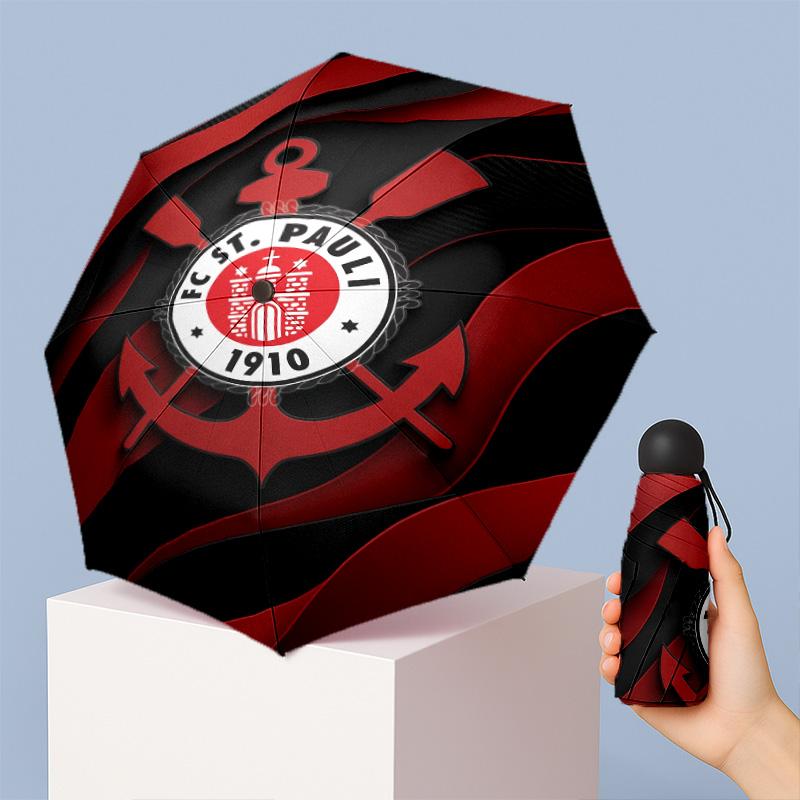 FC St. Pauli Football Pattern Printed Mini 5 Folds 8 Ribs Compact Umbrella Windproof Waterproof Lightweight Portable Folding