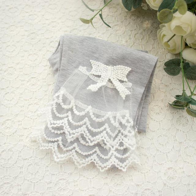 YUBAOBEI Girls Calf-length Leggings Baby Girl Mesh Spliced Pants Bow Lace Candy Color Skinny Leggings