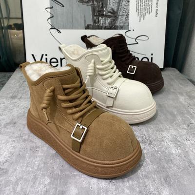 Winter Damenschuhe rutschfeste dicksohlige Woll-Schnee-Stiefel Leder dick gefütterte Damen-Trendstiefel Damen große Baumwollschuhe Damen-Trendstiefel