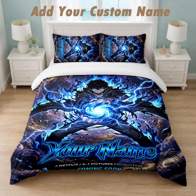 Bedding Set 1 Duvet Cover 2 Pillowcases Solo Leveling Print Soft Bed Linen Bedroom Decor