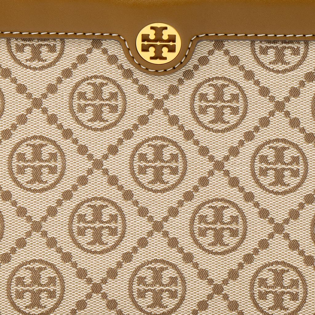 Tory Burch T Monogram Double T Logo Color Block Woven Jacquard Leather Tote Bag Mini Women Tote Bags Brown 82933-371