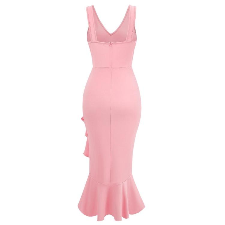 Women Summer Casual V-Neck Sleeveless Dress Solid Color A-Line High Waist Ruffle Hem Irregular Long Dresses Spring Fashion S-XL