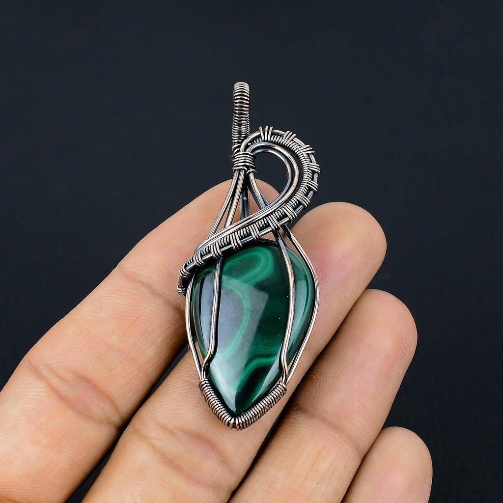 Malachite Pendant, 999 Copper Wire Wrapped Pendant Jewelry. Gift For Women Handmade Pendant Gemstone Jewelry