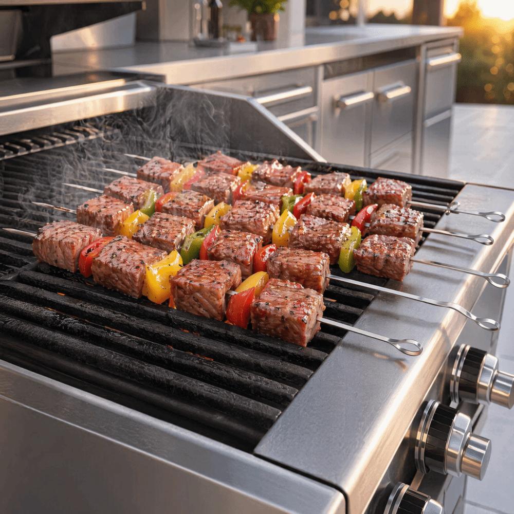 12PCS Stainless Steel BBQ Skewers Hooked Handle Grill Skewers Kabob Sticks Vegetable Skewering