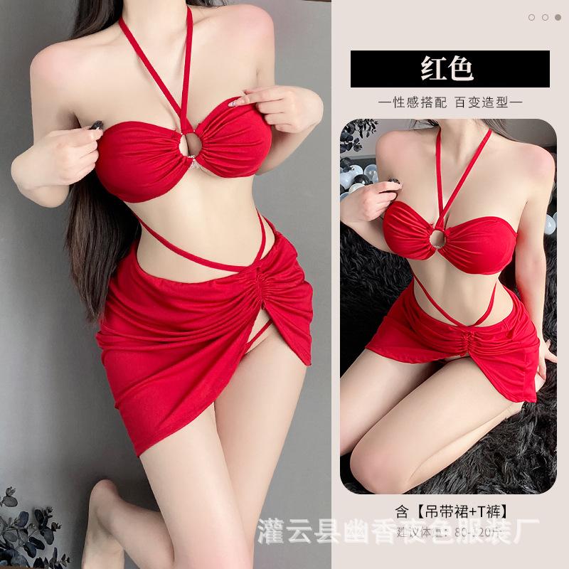 Sexy underwear, sexy suspenders, high waist split nightclub nightgown, short skirt, passion free suit