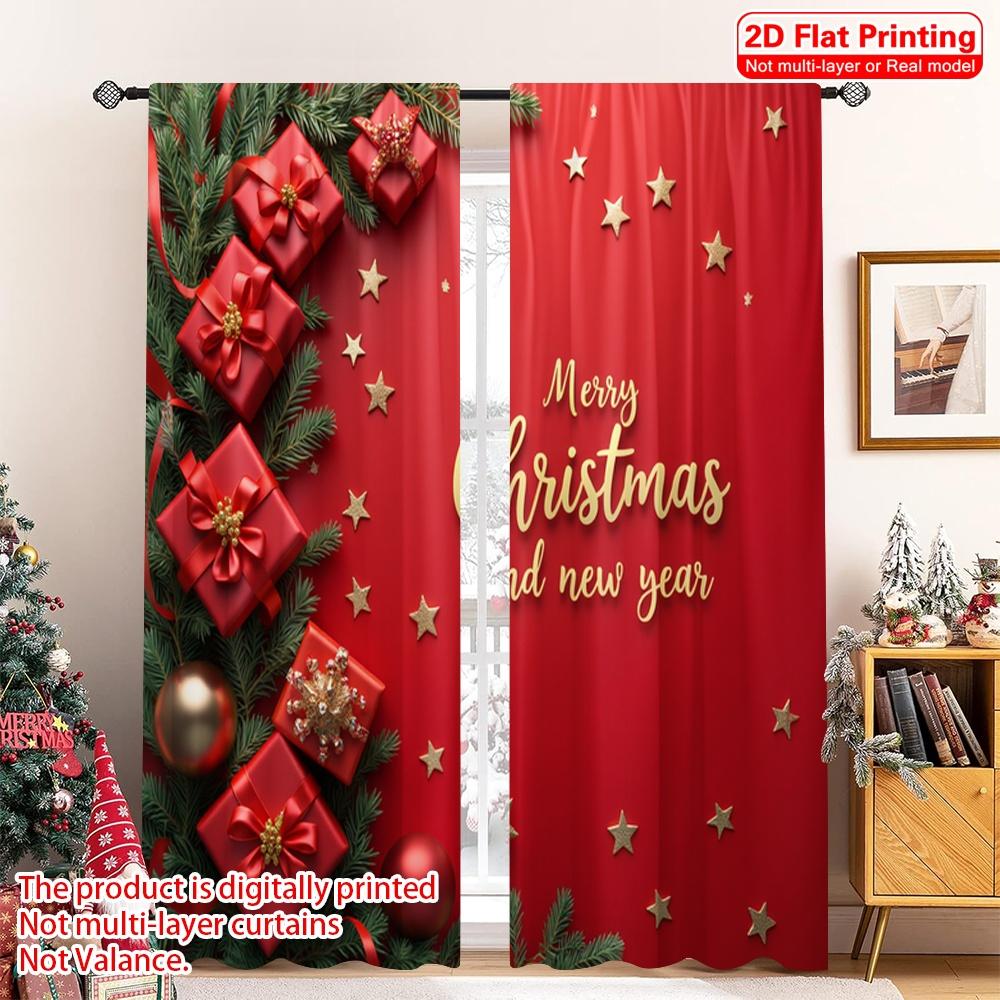 2pcs 2D Flat Printing Merry Christmas Window Drapes Merry Christmas Gifts Polyester Without Electricity Birthday Party for All