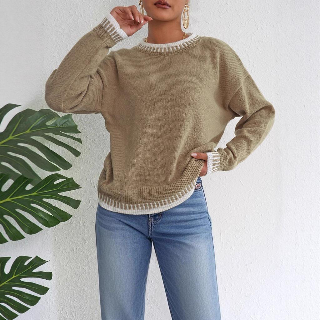 New Autumn and Winter Casual Pullover Loose Sweater with Color-blocking and Patchwork for Women