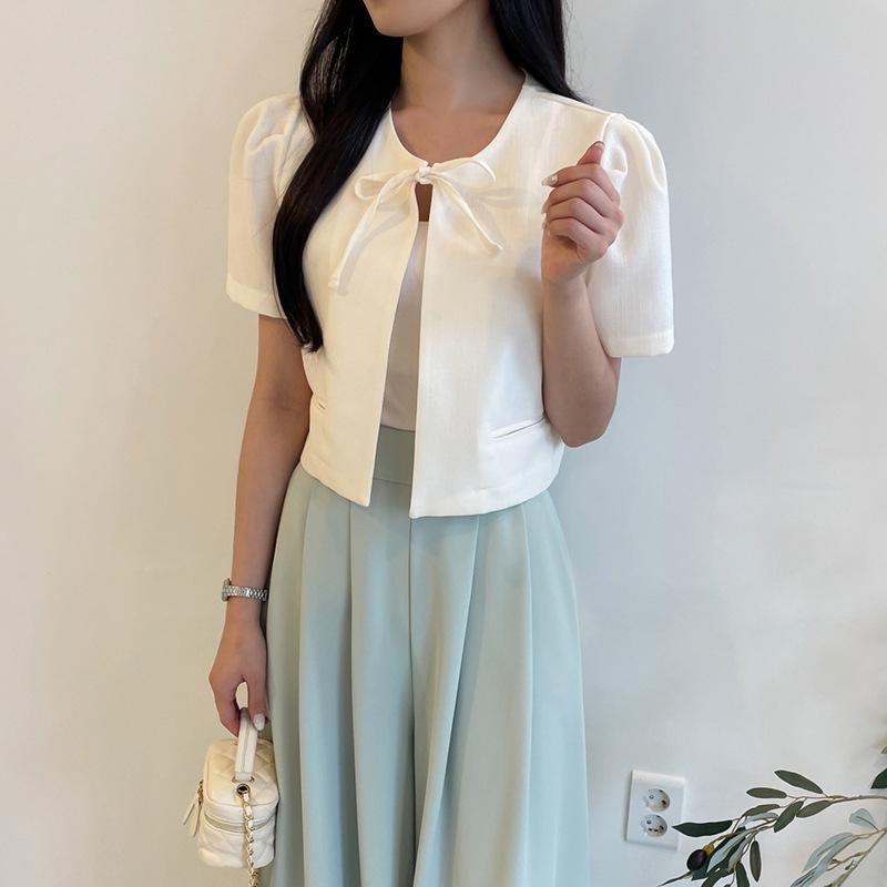 Korean Bubble Sleeve Lace-Up Chunky Knit Cardigan One Size чёрный