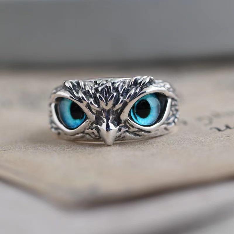 Verstellbarer Punk Eulenring Offene Tierringe Statement Ring Schmuck Geschenke Dämonenauge Eulenring Retro Tier Vogel Offener Ring