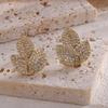 ZAKOL New Full Micro Paved Cubic Zirconia Three Leaves Leaf Flower Earrings for Women Luxury Shining Zircon Wedding Zircon