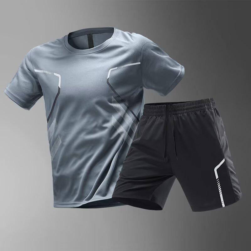 Plus Size Men's Quick-Drying Short-Sleeved Shorts Suit Sportswear Men's Leisure Sports Running Fitness T-Shirt Shorts Set Men