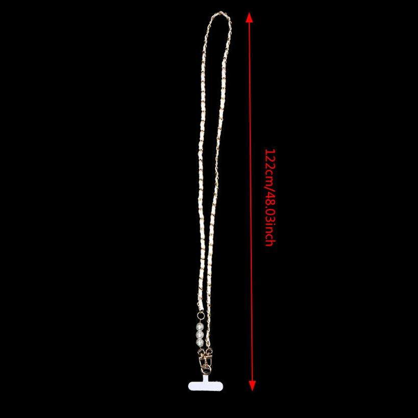 Trendy Universal Pearl Metal Cell Phone Chain Charms Women Detachable Phone Lanyards Crossbody Neck Strap with Patch