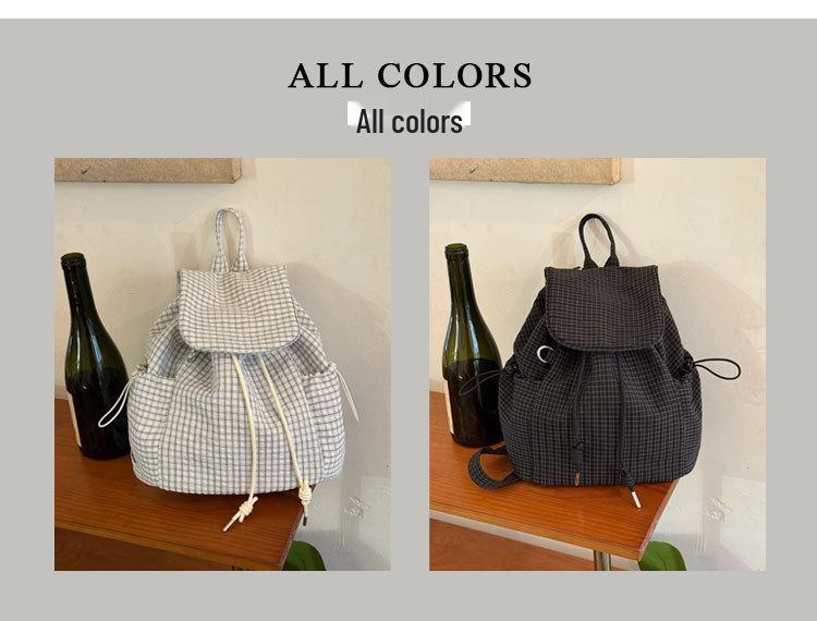 Korean Plaid Drawstring Backpack: Large-Capacity, Versatile, Lightweight Nylon School Bag