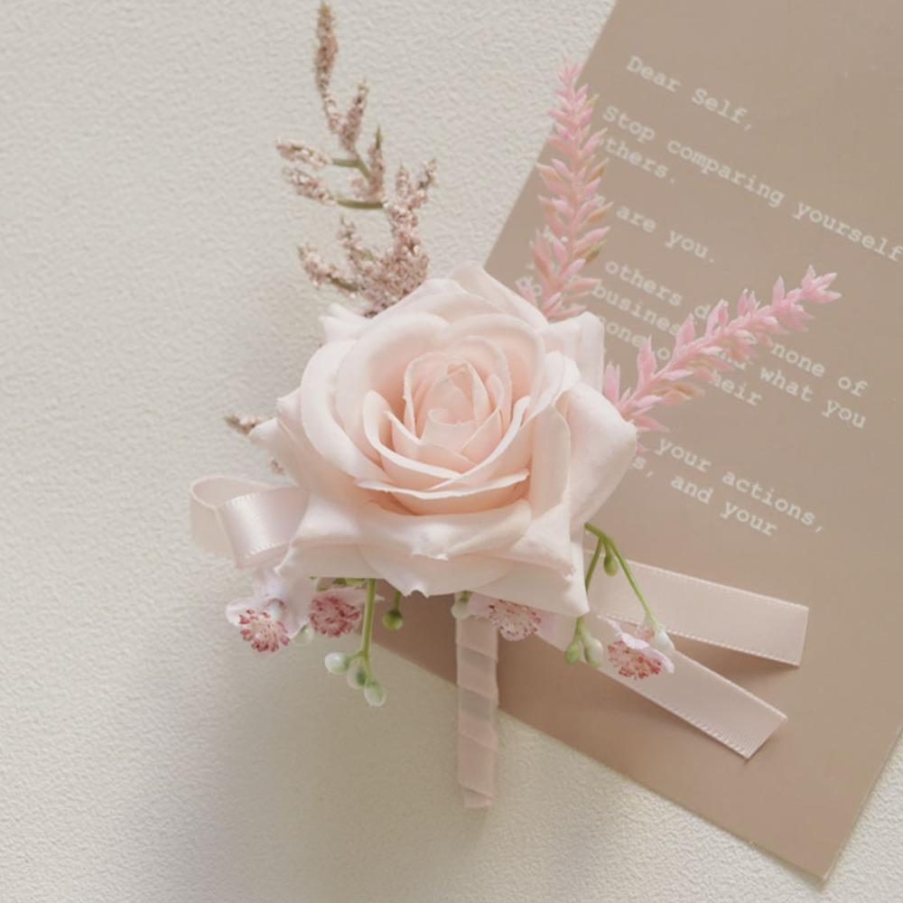 Flower Pink Silk Rose Boutonniere Groomsman Brooch Buttonhole Men Corsage Wedding Party Decoration Supplies Wedding Everything
