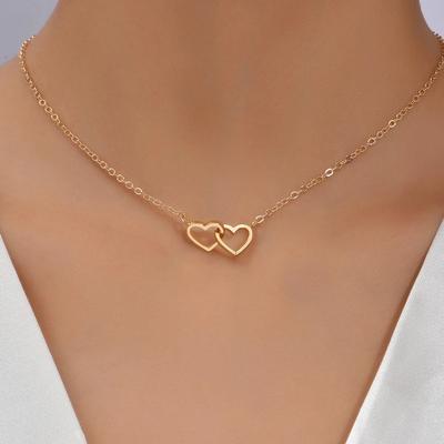 1PC Tiny Cute Double Hollow Heart Chain Necklace Women Fashion Love Necklace Valentine's Day Jewelry for Women