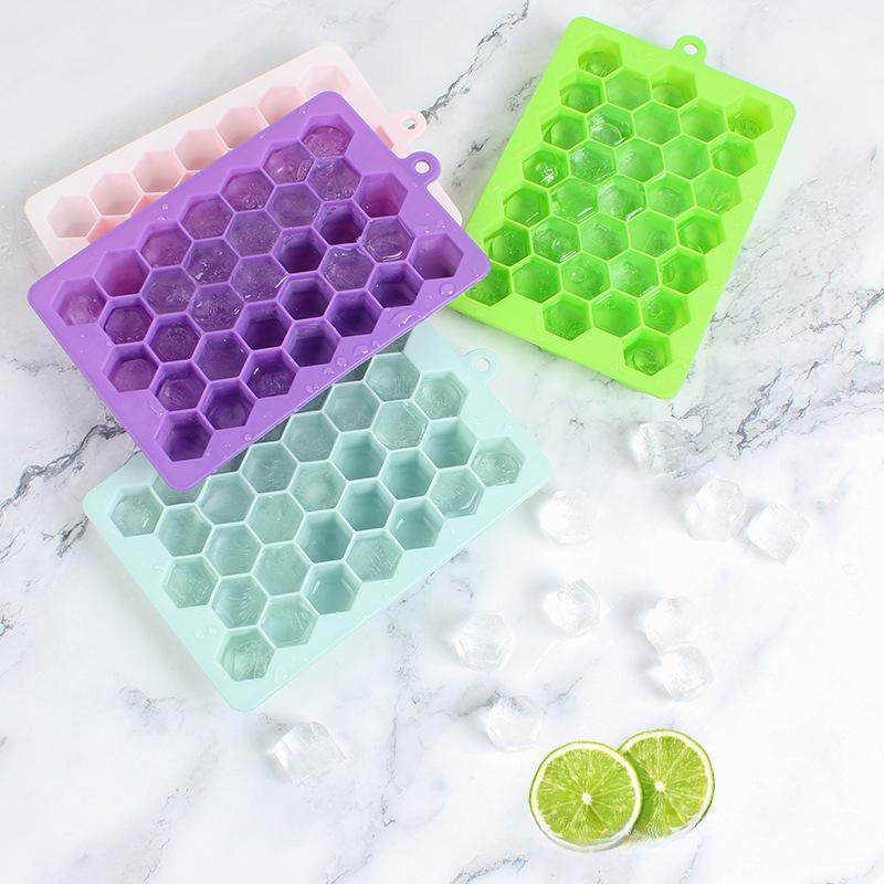 Bandeja de Hielo de Silicona de 33 Celdas Reutilizable Panal Casera Caja de Cubitos de Hielo Molde para Gelatina DIY Hielera de Silicona Molde de Bandeja de Hielo