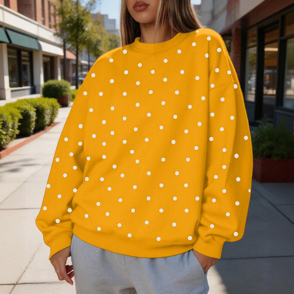 Dames Polkadot Ronde Hals Sweatshirt Lichtgewicht Casual Trendy Pullover Top voor Dagelijks Gebruik