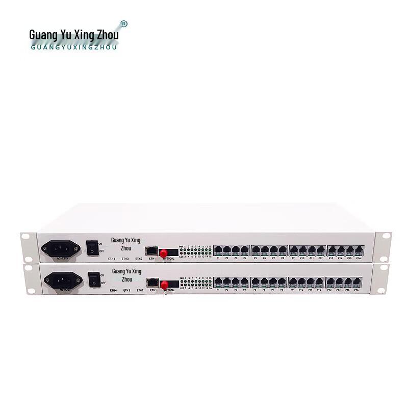 16-Channel Telephone & Ethernet Fiber Optic Transceiver (1U Rack-mount)