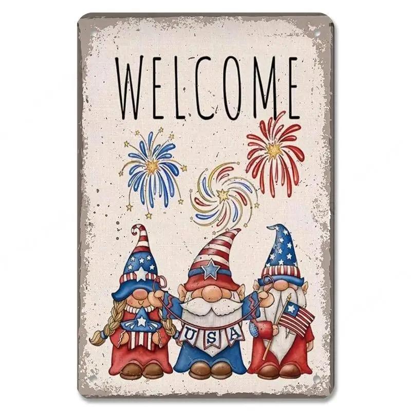 D Flat Metal Sign Vintage Welcome Garden Tin Sign Set Rustic Home Decor Butterfly Flower Watering Can Wall Art