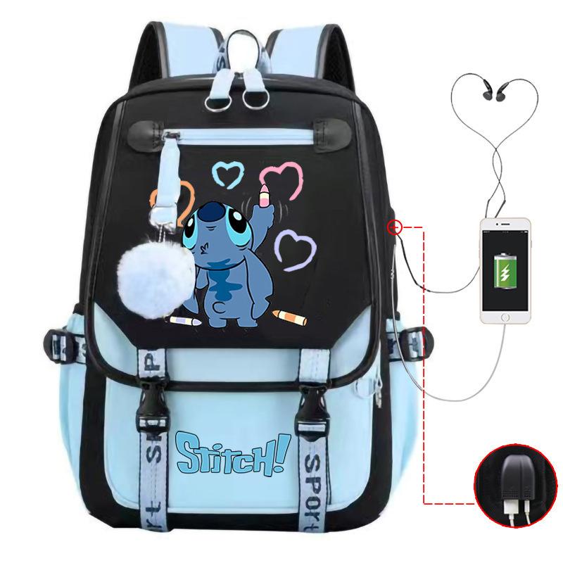 Cute Cartoon Printed Schoolbag Junior High School Student High School Student With Usb Multi-Function Student Schoolbag