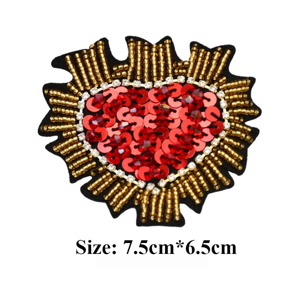 Large Handmade Bead Embroidered Red Heart-shaped Cloth Sticker, Fashionable DIY Clothes, Pants and Jackets Decorative Decals