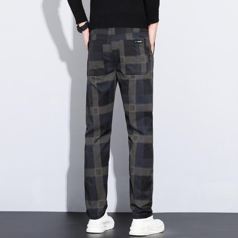 "2024 Herfst/Winter Heren Anti-Kreuk Ruitbroek - Elastische Tailleband, Rits, Zes Zakken, Rechte Pasvorm, Casual Stijl"