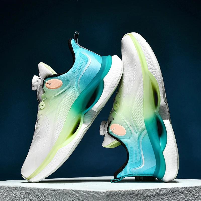 Rotating Button Summer New Mesh Breathable Sports Shoes Youth Popcorn Men's Shoes Ultra Light Running Shoes