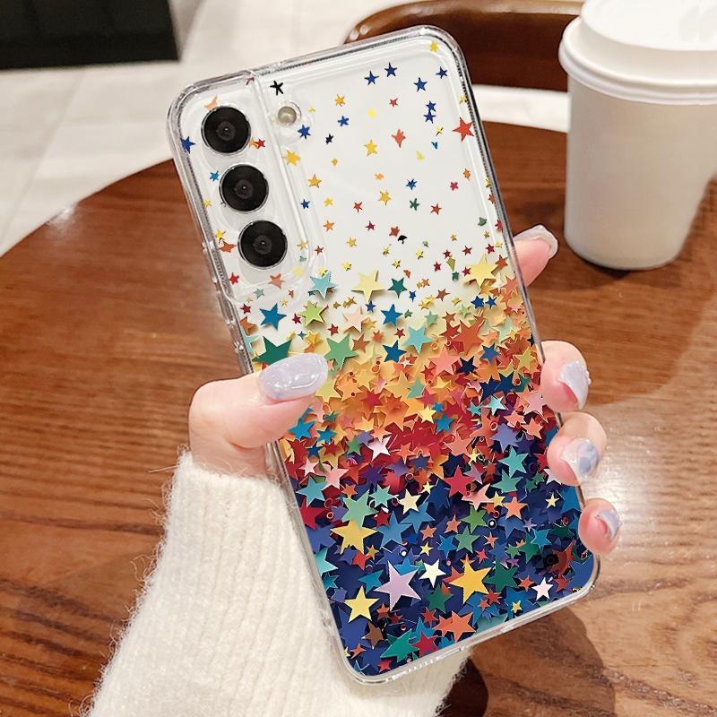 Colorful Stars Print Case For Samsung Z Flip 8 7 FE 6 5 4 Magnetic Clear Hard PC Folding Phone Cover For Galaxy Z Flip8 Flip7 Flip6