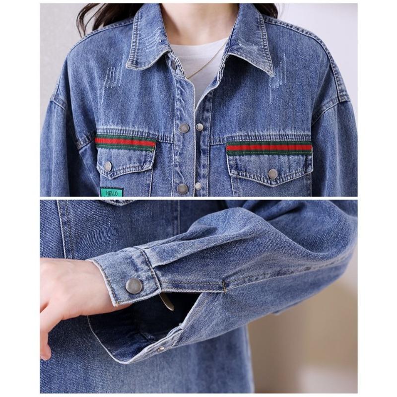 Casual Denim Shirt Women Spring Autumn Fashion Long Sleeve Vintage Loose Fit Mid Length Blouse Coat