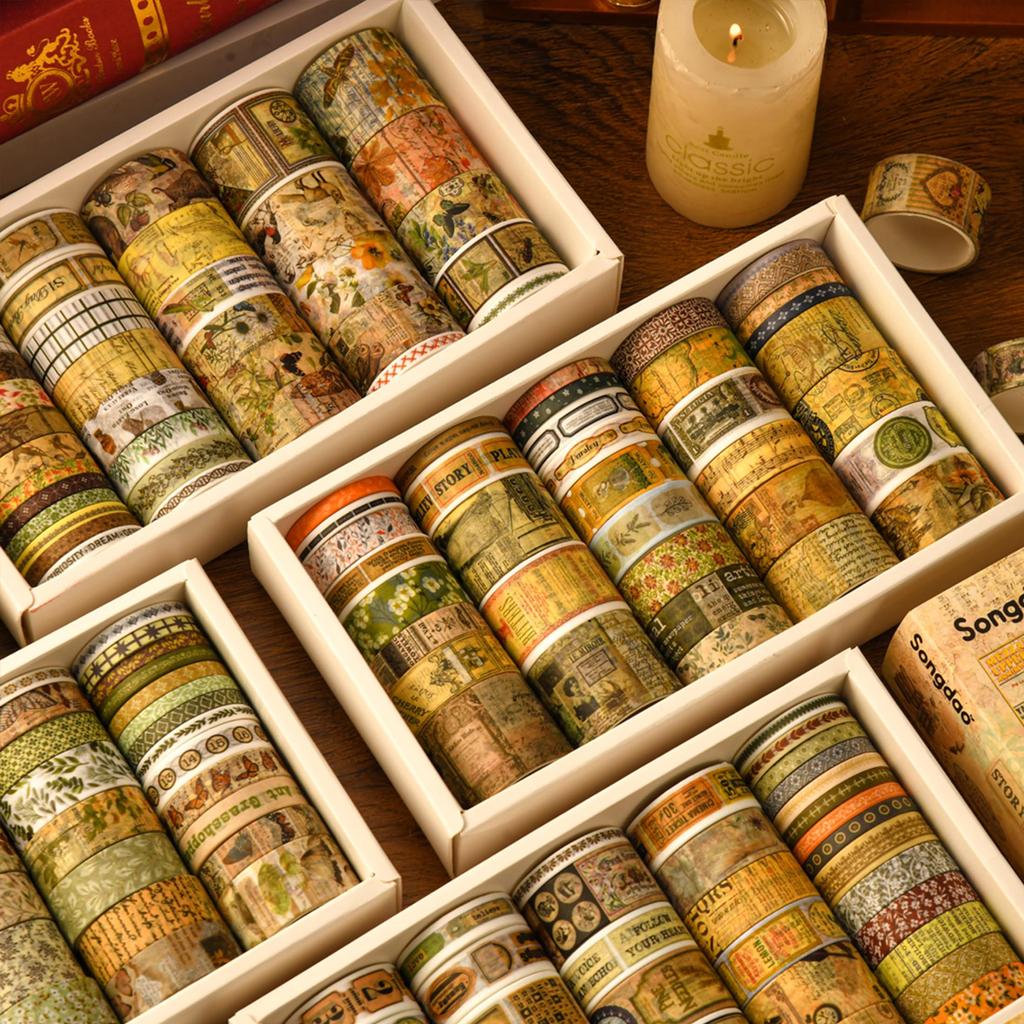 Songdao Retro Art Washi Set Vintage Masking Tape with Classic Art Patterns Perfect for and Gift Wrapping X 2m Each Songs of the Tape, 36-Roll