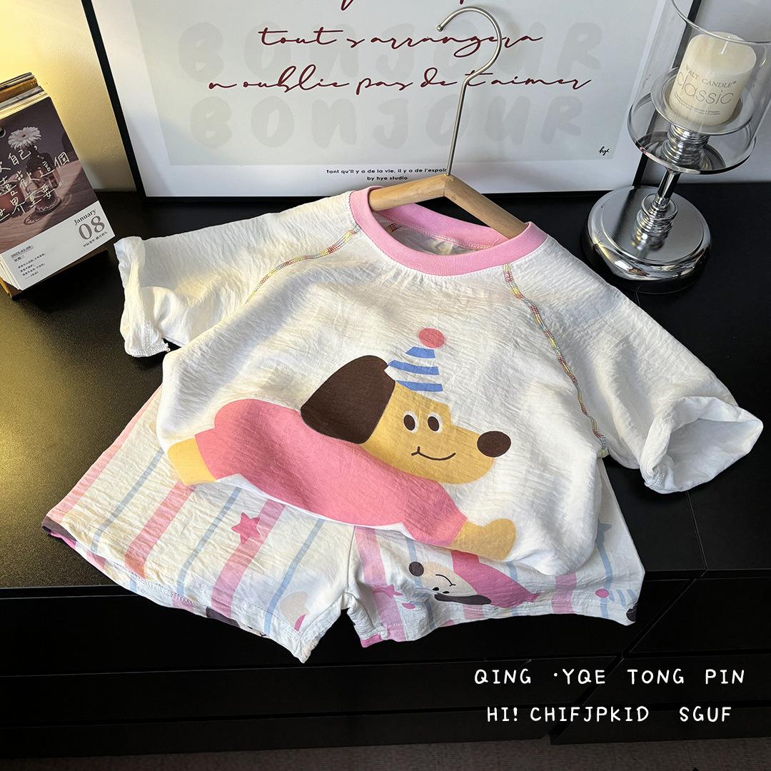 

Childrens Summer Sleeping Wear Set in Contrast Color Cloud Cotton Short Sleeve Shorts Thin Air Condition Pajamas for Kids 80cm