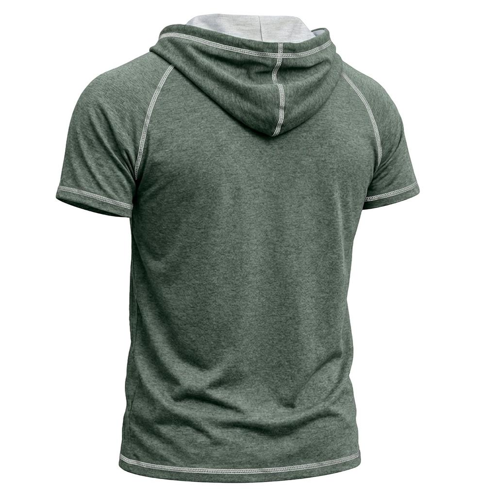 Men’s Shirts Short Sleeves Hooded T-shirts Fitness Tops Summer Casual Wear Pullover Hoodie