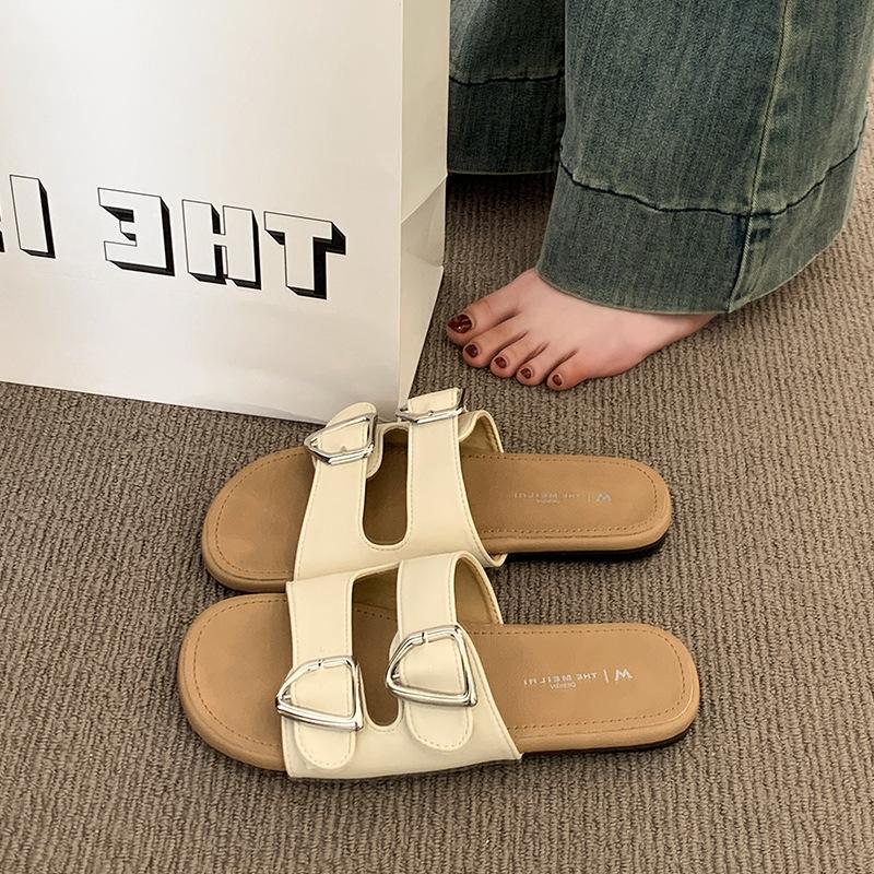 

Flat-bottomed slippers women s summer outer wear 2025 new casual maternity cool slippers beautiful with skirt one-word slippers 35