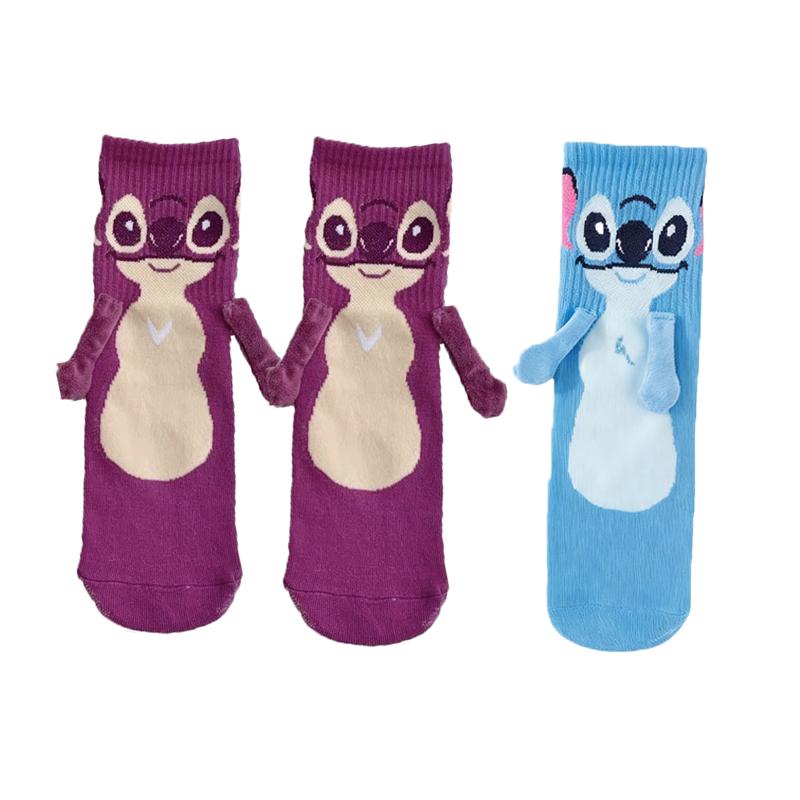 Stitch Magnet Hand In Hand Sock Cartoon Fun Fashion Soft Comfortable Creative Adults Children Christmas Stocking Toy Gift