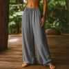 Women Pants Elastic High Waist Adjustable Drawstring Wide Leg Loose Fit Trousers Pure Color Lightweight Breathable Pants