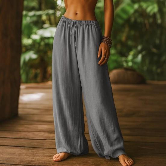 Women Pants Elastic High Waist Adjustable Drawstring Wide Leg Loose Fit Trousers Pure Color Lightweight Breathable Pants