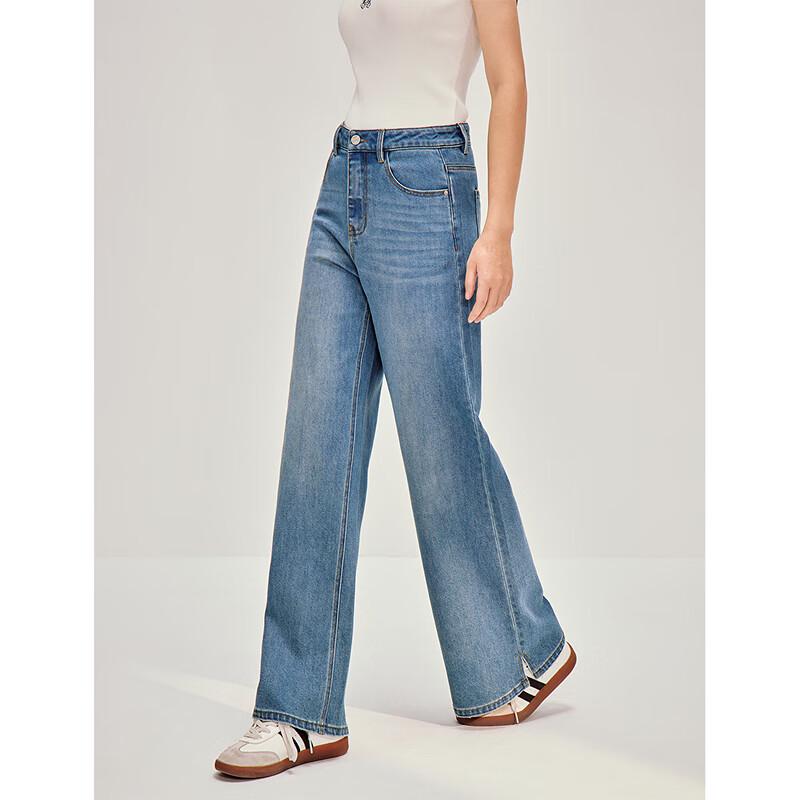 INMAN Women's 2026 Spring High-Waist Whiskered Split Straight-Leg Jeans